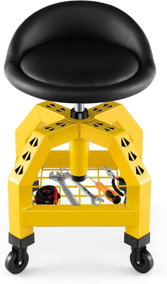 S AFSTAR Shop Stool with Wheels, Height Adjustable Garage Stool with 4 by Safstar