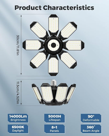 Adiding LED Garage Ceiling Lights 2 Pack w/ 8+1 Adjustable Panel, Super Bright - Image 2