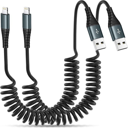 Coiled Lightning Cable 6FT, 2 Pack MFi Certified Retractable iPhone Car Charger by Heartbeats