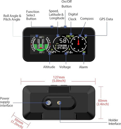 GPS Car Digital Inclinometer for Off Road Vehicles, Head Up Display DC 10-30v - Image 7