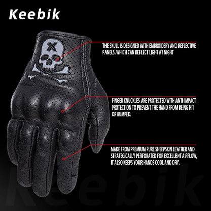 Goatskin Leather Motorcycle Motorbike Powersports Racing Gloves Reflective - Image 2