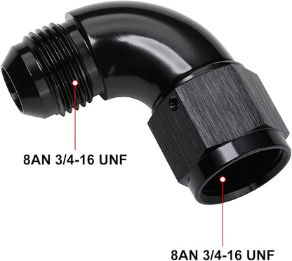 90 Degree 8AN Male to 8AN Female Swivel Full Flow Fitting Adapter Coupler - Image 2