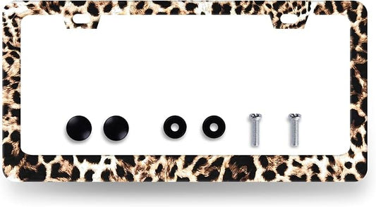 Brown Leopard License Plate Frame Animals License Plate Holder Stainless Steel by RNKATIH
