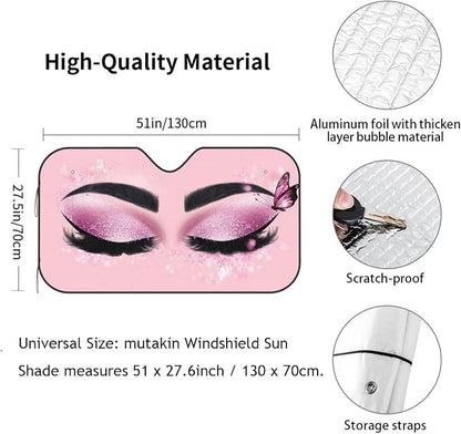Hello Eyelashes Car Sun Shade Windshield Sunshade Foldable Front Window Shield - Image 3