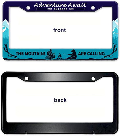 Adventure Await License Plate Frame, Mountains Forest Bear Outdoor License - Image 8