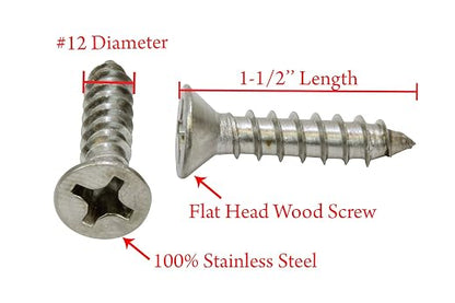Bolt Dropper #12 X 1-1/2'' Stainless Steel Flat Head Phillips Wood Screw - Image 2