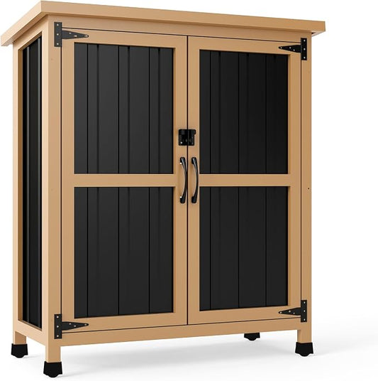 Outdoor Storage Cabinet, Small Wood & Metal Storage Shed by MAGAZOOPET