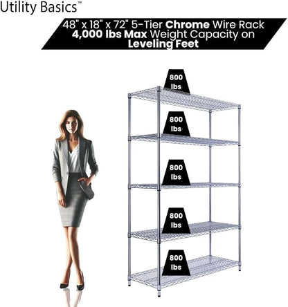 48"x18"x72" Chrome 5-Tier PREMIUM Wire Shelving NSF 4000 LBS MAX CAPACITY Heavy - Image 3