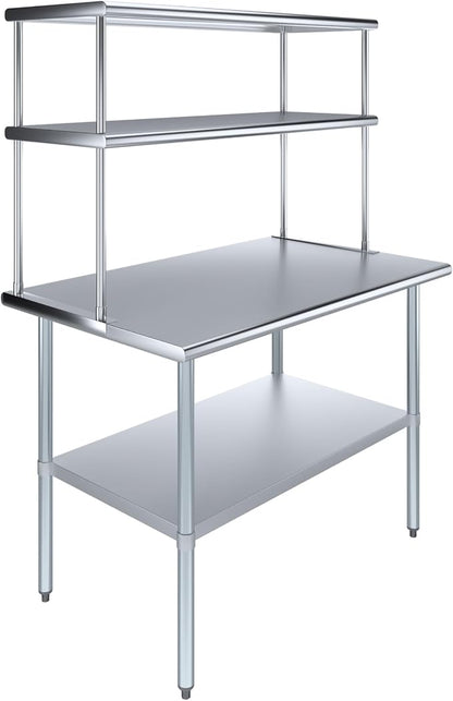 Amgood Stainless Steel Work Table Double Tier Overshelf | 30" x 48" Work Table by AmGood