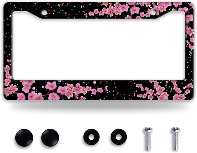 Cherry Blossom License Plate Frame Beautiful Flowers License Plate Frames by BRAGHRTED