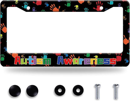Autism Awareness License Plate Frame Colorful Handprint License Plate Frames by BRAGHRTED