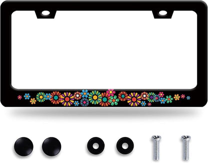 Colorful Hippie Flowers License Plate Frame Beautiful Floral License Plate by BRAGHRTED