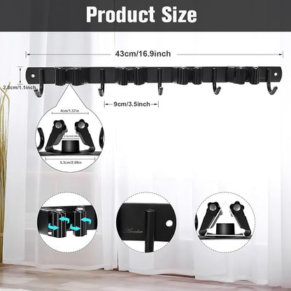 Mop and Broom Holder Wall Mount 4 Racks and 5 Hooks Broom Organizer Storage - Image 5