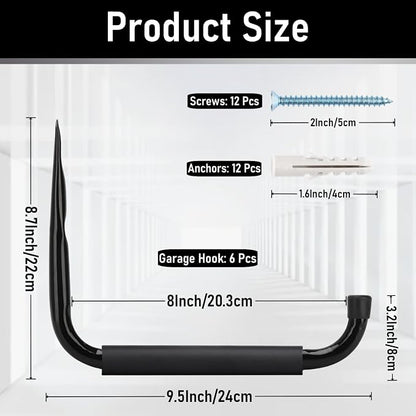 Heavy Duty Steel Garage Storage Hooks, 9.5Inches Jumbo Arm Ladders Utility Rack - Image 2