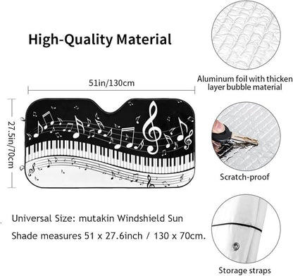 Black White Music Car Windshield Sunshade Front Window Sun Visor Protector - Image 3