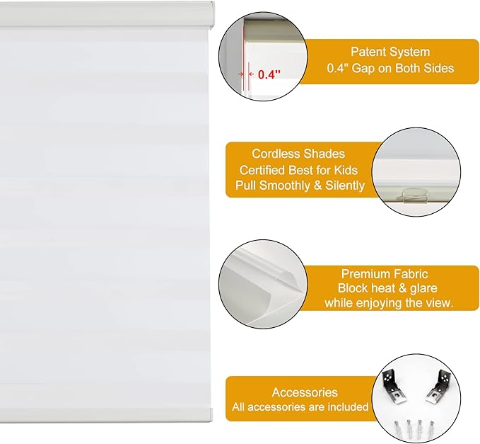 Persilux Cordless Zebra Blinds for Windows Free-Stop Window Shades Dual Layer - Image 2