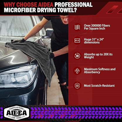 AIDEA Microfiber Towels for Cars-2PK, Large Professional Car Drying Towel - Image 2