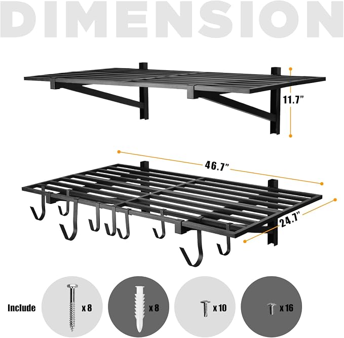 2 Pack Heavy Duty Garage Wall Shelving, Holds 200 lbs Each, Garage Shelving - Image 3