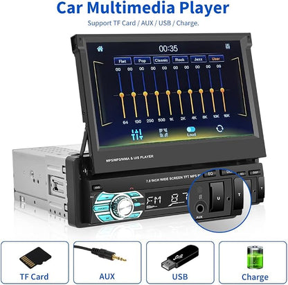 Hikity Carplay Single Din Car Stereo, 7 Inch Flip Out Touch Screen Car Radio - Image 8