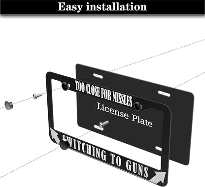 License Plate Frames Black and White License Plate Cover Too Close Missiles - Image 7