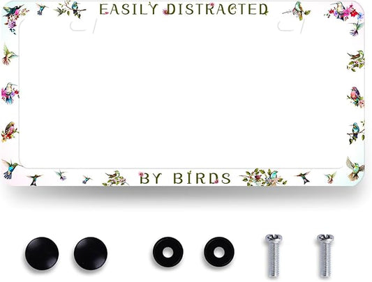 Easily Distracted by Birds License Plate Frame Funny Birds License Plate Holder by MUAWUOIK