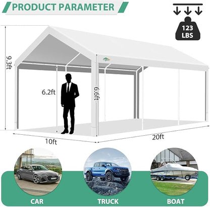 COBIZI Carport 10x20ft Heavy Duty Portable Garage, 2.0 Powder Coated Frame - Image 3