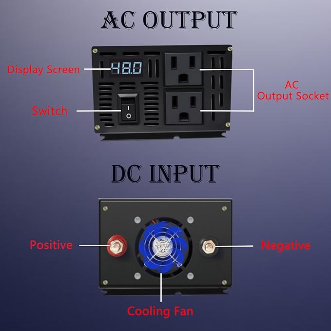 1200W Pure Sine Wave Inverter-48V DC to 110V 120V AC Power Converter - Image 3