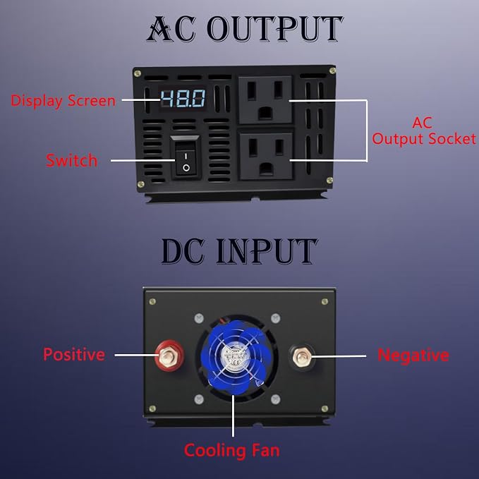 800W Pure Sine Wave Inverter-36V DC to 110V 120V AC Power Converter - Image 3