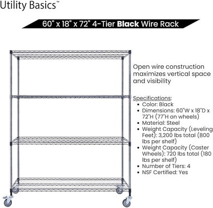 60"x18"x72" Black Premium Metal Steel Wire Shelving 4-Tier NSF 3200 LBS MAX - Image 5