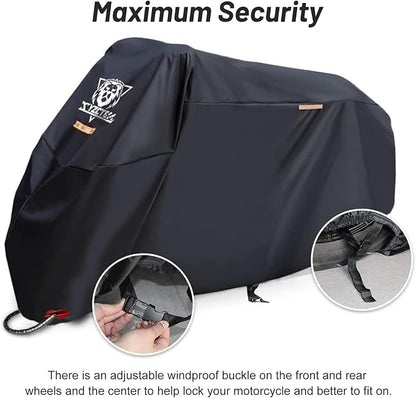 XYZCTEM Black Motorcycle Cover -Waterproof Outdoor Storage Bag, Fits up to 108" - Image 4