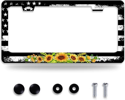 American Flag Sunflower License Plate Frame Patriotic Floral License Plate by NEWCOCO