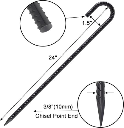 VVOKGO Rebar Stakes 24 Inch J Hook Heavy Duty Ground Anchors, 3/8 Inch Diameter - Image 2