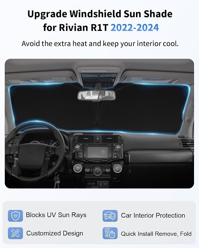 Sunshade for Rivian R1T Windshield Sun Shade Custom Fit for 2022 2023 2024 2025 - Image 4