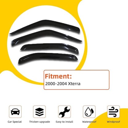 4 pcs Compatible with 2000-2004 Nissan Xterra Front+Rear Sun/Rain Guard Outside - Image 2