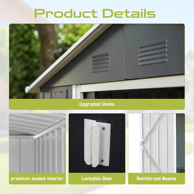 9.1' x 8.5' Outdoor Storage Shed, Sturdy Metal Building w/Windows & Lockable - Image 6