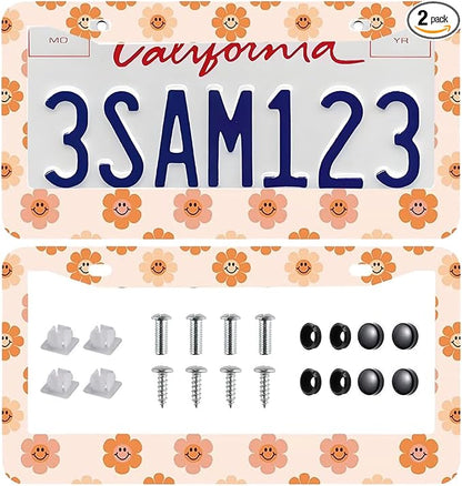 2 Pack Universal Smiley Face Flower License Plate Frame-Rustproof Aluminum by Unknown