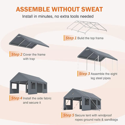 Carports 10X20 Heavy Duty，Portable Car Port Garage，Carport Canopy - Image 5