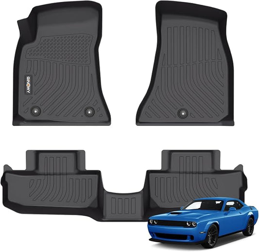 GINOWY-Floor Mats for Dodge Challenger RWD 2015-2023, TPE All Weather by GINOWY