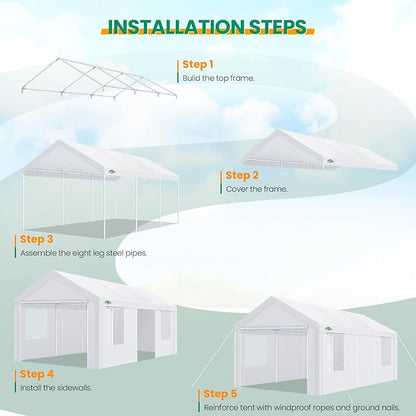 COBIZI Carport Canopy 12x20 Heavy Duty Portable Garage - Image 7
