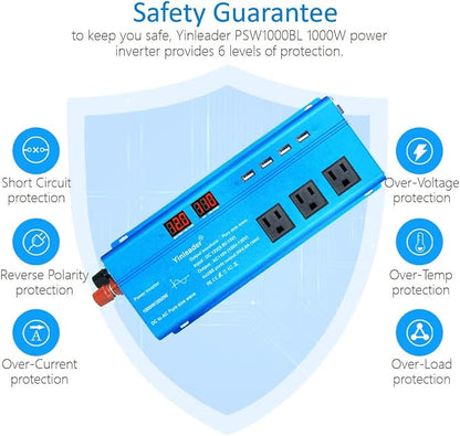 Yinleader 1000 Watt Pure Sine Wave Inverter 12V to 110V DC to AC Car Power - Image 6