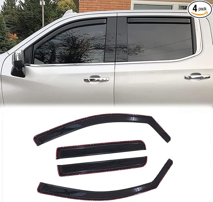 4Pcs Side Wind Vent Deflector, in-Channel Style Tape On Dark Smoke Shade Sun by Deebior