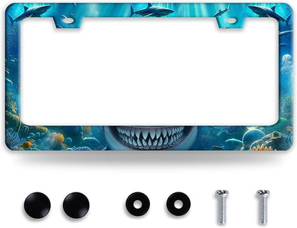 Shark License Plate Frame Ocean Marine Fish License Plate Holder Funny by BRAGHRTED