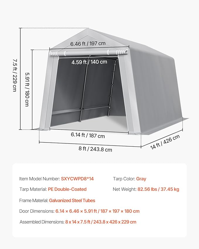 VEVOR Outdoor Storage Shed, 8 x 14 ft Portable Storage Tent - Image 7