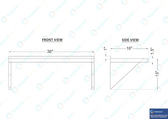 AmGood 36" Long X 16" Deep Stainless Steel Wall Shelf | NSF Certified | - Image 5