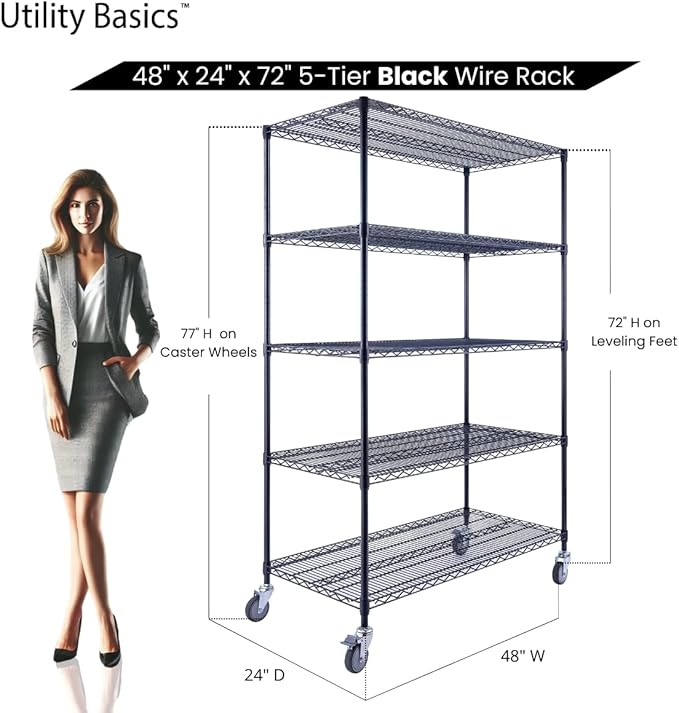 48"x24"x72" Black 5-Tier Premium Wire Shelving NSF 4000 LBS MAX Capacity Heavy - Image 2