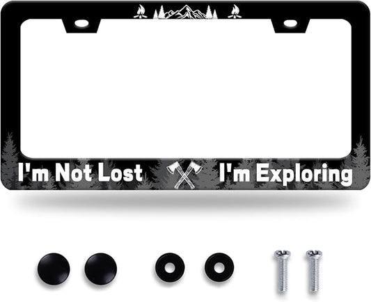 Funny License Plate Frame I'm Not Lost I'm Exploring License Plate Stainless by GORSNKYE