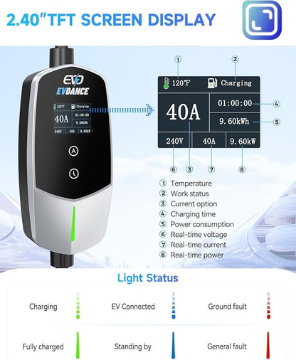 Level 2 EV Charger 40Amp, 240V 9.6KW Portable Electric Vehicle Charging Stations - Image 4
