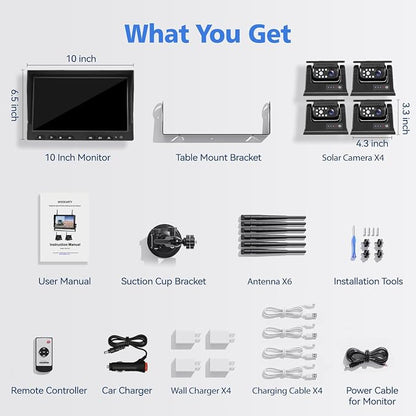10.1" - 4 Magnetic Solar Wireless Backup Camera System, HD 1080P DVR Monitor - Image 7