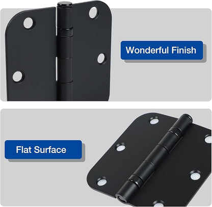 12 Pack Anti Squeak Matte Black Door Hinges 3.5 Inch 5/8" Radius Round Ball - Image 3