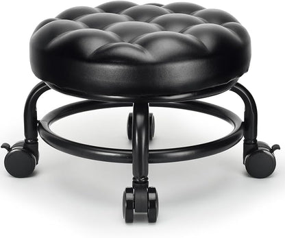 Low Height Rolling Stool Roller Stool PU Leather Comfortable Seat 360°Swivel by LWADALN